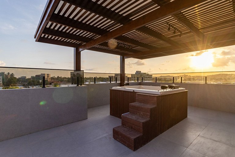 Jacuzzi 360° Rooftop Vista Mar Perto de Carneiros